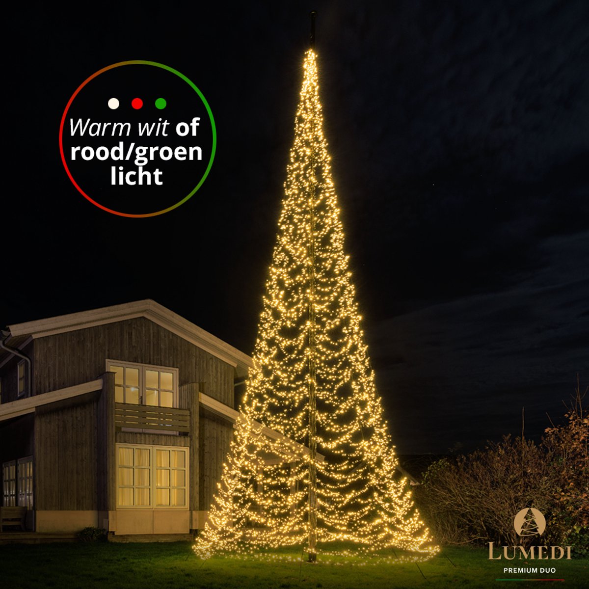 Lumedi 8000 Premium Duo - 10 meter - LED Kerstboom Buiten - Vlaggenmast kerstboom - 8000 warm wit, groen en rode Led Lampjes - Afstandsbediening - Kerstverlichting voor buiten