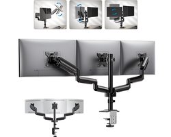 DreamGoods Monitor Arm 3 Schermen – Gasveer Triple Monitor Beugel 13-27 Inch – Bureau Monitorhouder - Draaibaar, Kantelbaar & Hoogte Verstelbaar