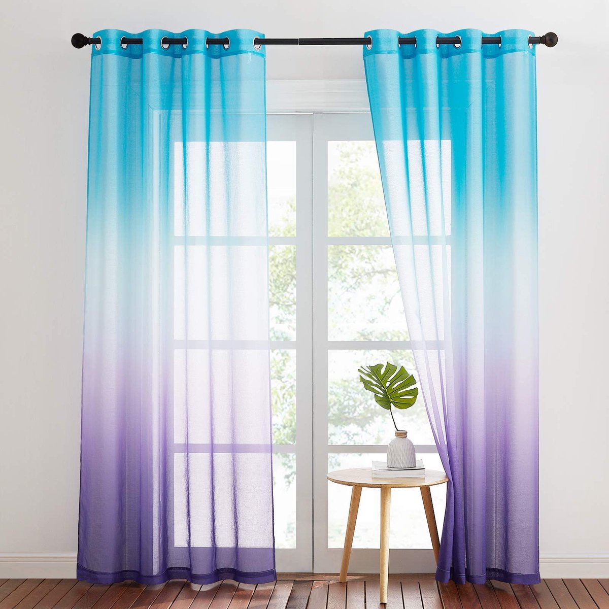 Unyqoos Set van 2 moderne linnenlook gordijnen met kleurverloop voor woonkamers blauw paars