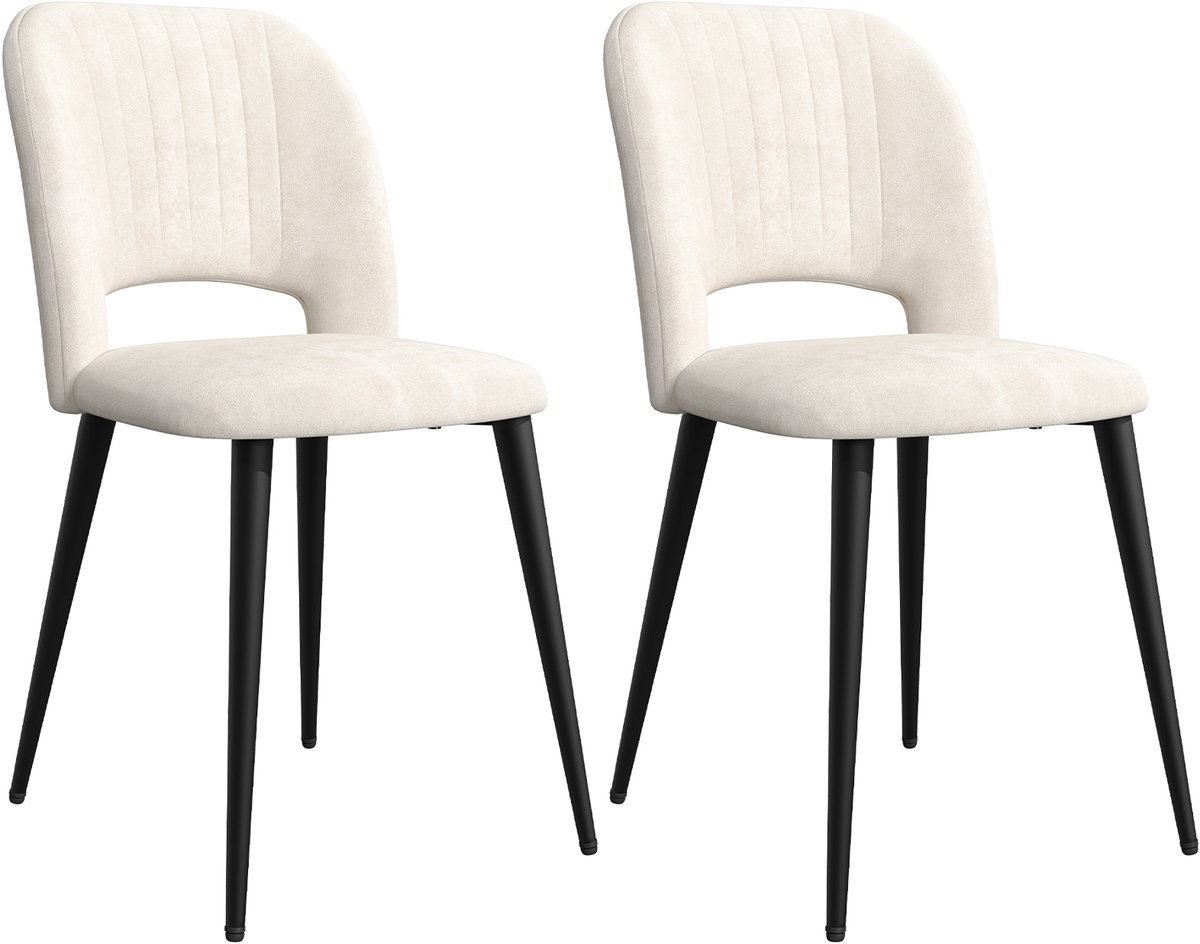 PIPIPOXER Set van 2 eetkamerstoelen, keukenstoelen, gestoffeerde stoelen, fluwelen zitting,Wit