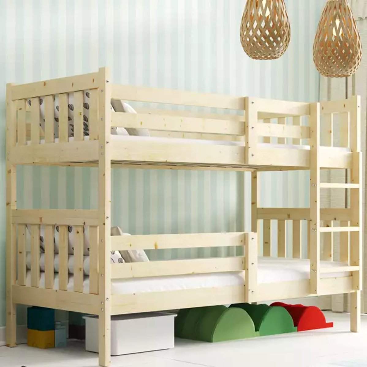 BMS Jeugd Bunk Bed Kacper - 90x200 met Matras - Onbehandeld Dennenhout