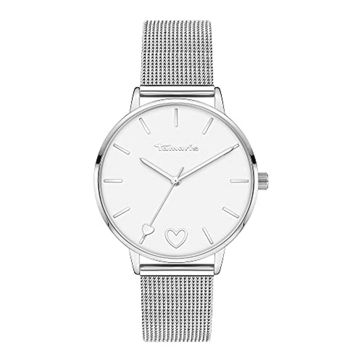 Dameshorloge met meshband van roestvrij staal en hart-detail, 36 mm, zilver
