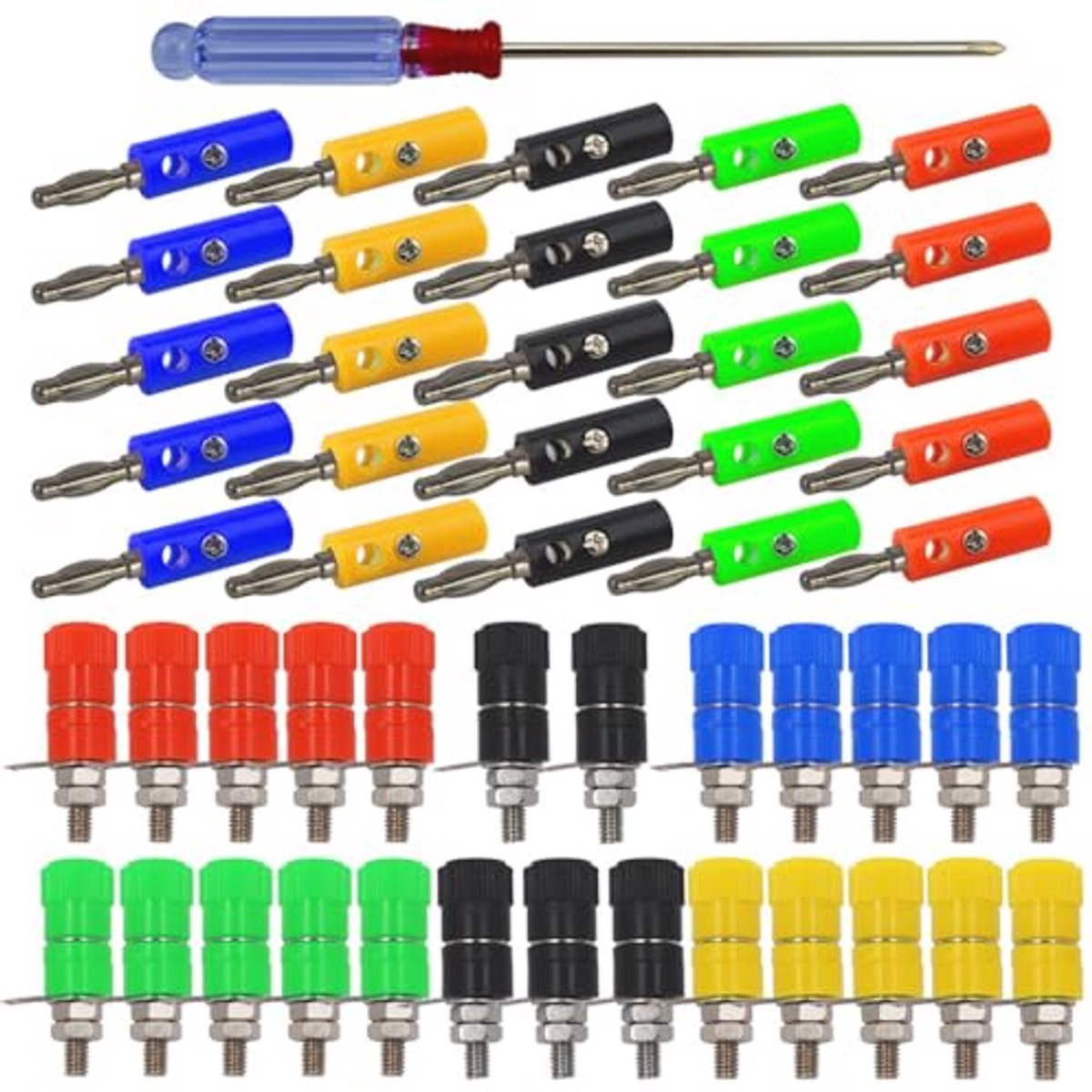 Banaanstekker Adapter Set - 51 Stuks in 5 Kleuren (4 mm)