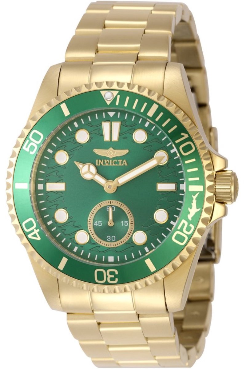 Invicta Pro Diver 49430 Heren Horloge - Waterdicht - Analoog - Quartz Uurwerk - Roestvrij Staal met groene Wijzerplaat - 43mm
