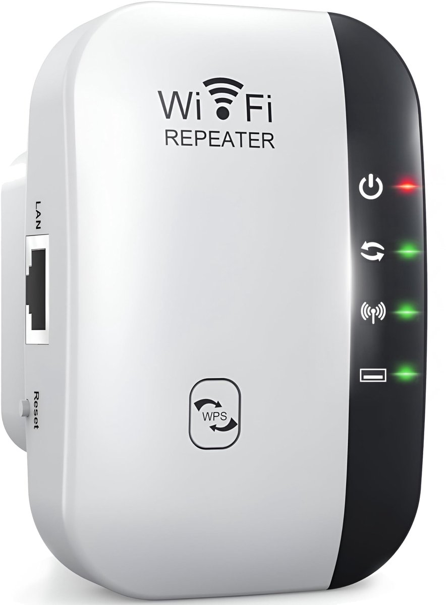 Ynkkvre - WiFi Versterker - WiFi Extender - WiFi Repeater - 300 Mbps Snelheid - WPS Knop - 2 Werkmodi - Tot 10 Gebruikers