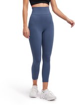 Blauwe capri sportlegging met hoge taille, structuurpatroon en op de knie.
