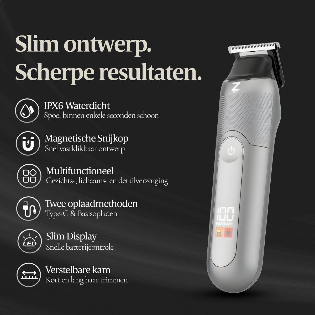 Zeri Draadloos Scheerapparaat met Waterdichte Tondeuse - afbeelding 2