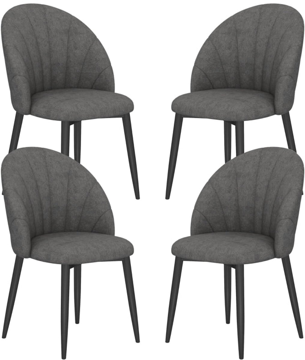 Merax 4er-Set Esszimmerstoelen – Moderne Fluwelen Stoffen Keukenstoelen – Armlos – Stalen Poten – Donkergrijs – 52 × 54 × 79 cm