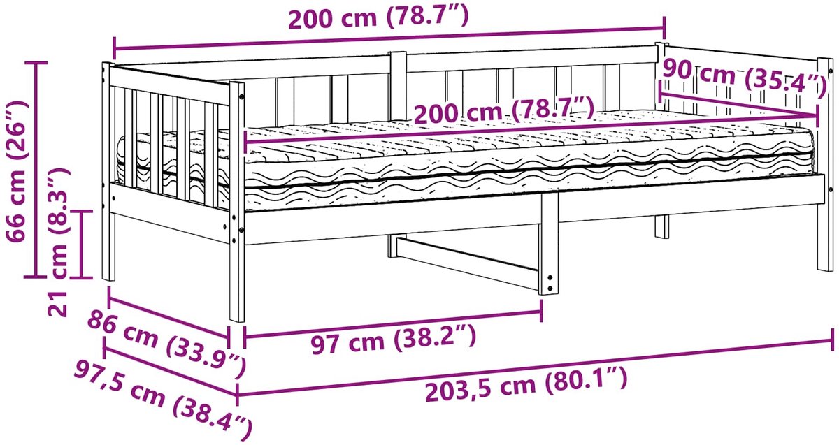 vidaXL Dagbed - met - hoofdeinde - Wax - Bruin - en - Wit - 90 - x - 200 - cm Waxbruin en wit