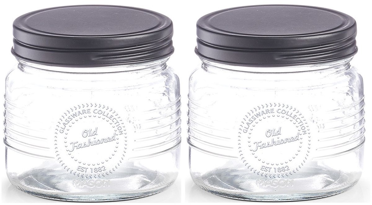 Zeller voorraadpot Old Fashioned - 2x - bewaarpot - 420 ml - 10 x 9 cm - transparant - glas