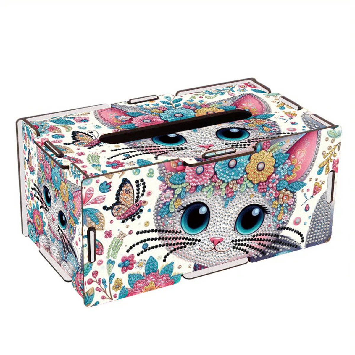 Tissuebox - 01 - Tissuedoos - Kat met bloemen - diamond painting - compleet pakket - Diamond painting by Wietske