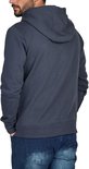 Man met donkergrijs regular fit sweater met capuchon, ritssluiting, witte veters en turquoise logo.