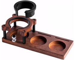 Massief houten koffiestamperstation – Verstelbare koffiestamper (51-58 mm) en draagbare filterhouder, antislip multifunctionele espressobox voor het opbergen van koffieaccessoires, draagbare filterhouder.