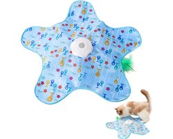 2-in-1 Verstoppertje Kattenspeelgoed - 70×10cm - Interactief Kattenspeelgoed voor Binnen - 360° Automatisch Verstoppertje Kattenspeelgoed - Met Kattenlokkertje - USB Oplaadbaar - Bewegingssensor - Vispatroon - Blauw
