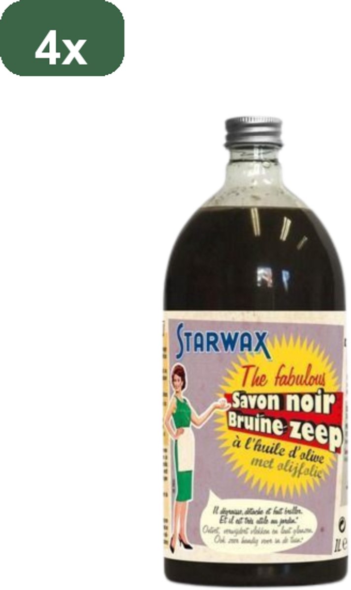 Starwax The Fabulous Bruine Zeep met Olijfolie - 4x 1L - Traditionele Allesreiniger - Vlekverwijderaar & Ontvetter - Natuurlijk - Reinigt - Ontvet - Verwijder hardnekkige vlekken