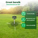 Liveno dierenvijver met 110° detectiehoek en 9 meter bereik. Beschermt een groot gebied en is diervriendelijk.