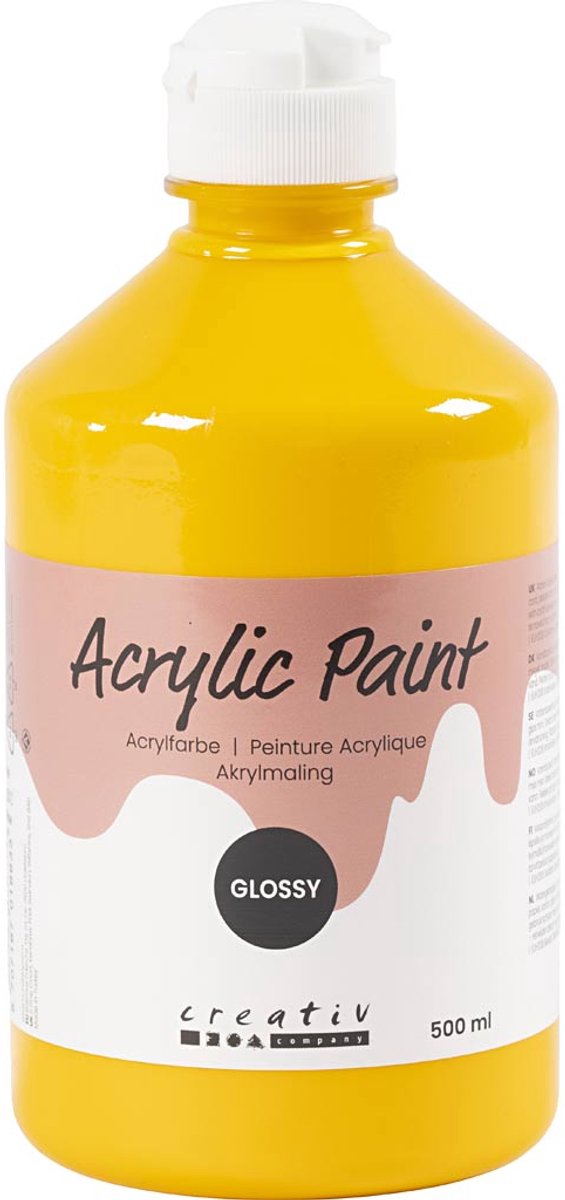 Acrylverf Glossy, geel, 500 ml/ 1 fles