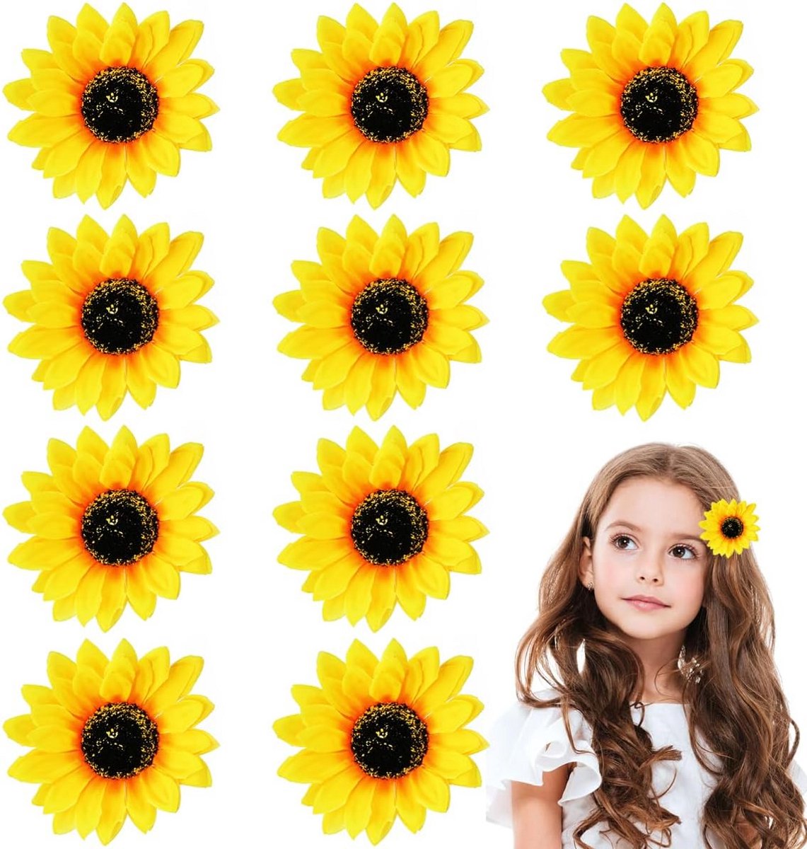 Haar Clips Zonnebloem voor Dames - 10 Stuks Haaraccessoires voor Feesten en Bruiloften
