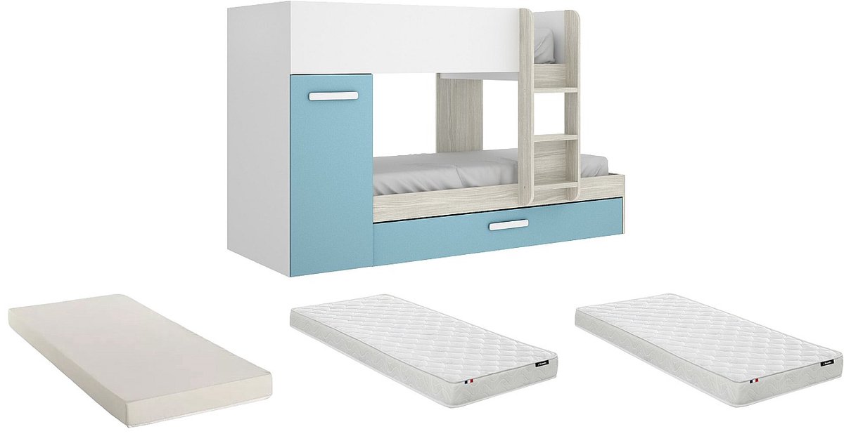 Vente-unique Stapelbed hout turquoise, wit 90 x 190 cm