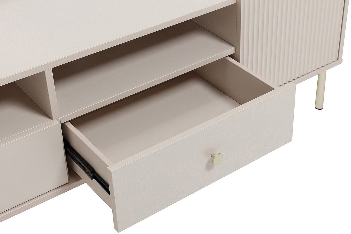Vente-unique Tv-meubel met 2 deuren, 2 laden en 2 nissen - Beige en goudkleurig - LUNAOR