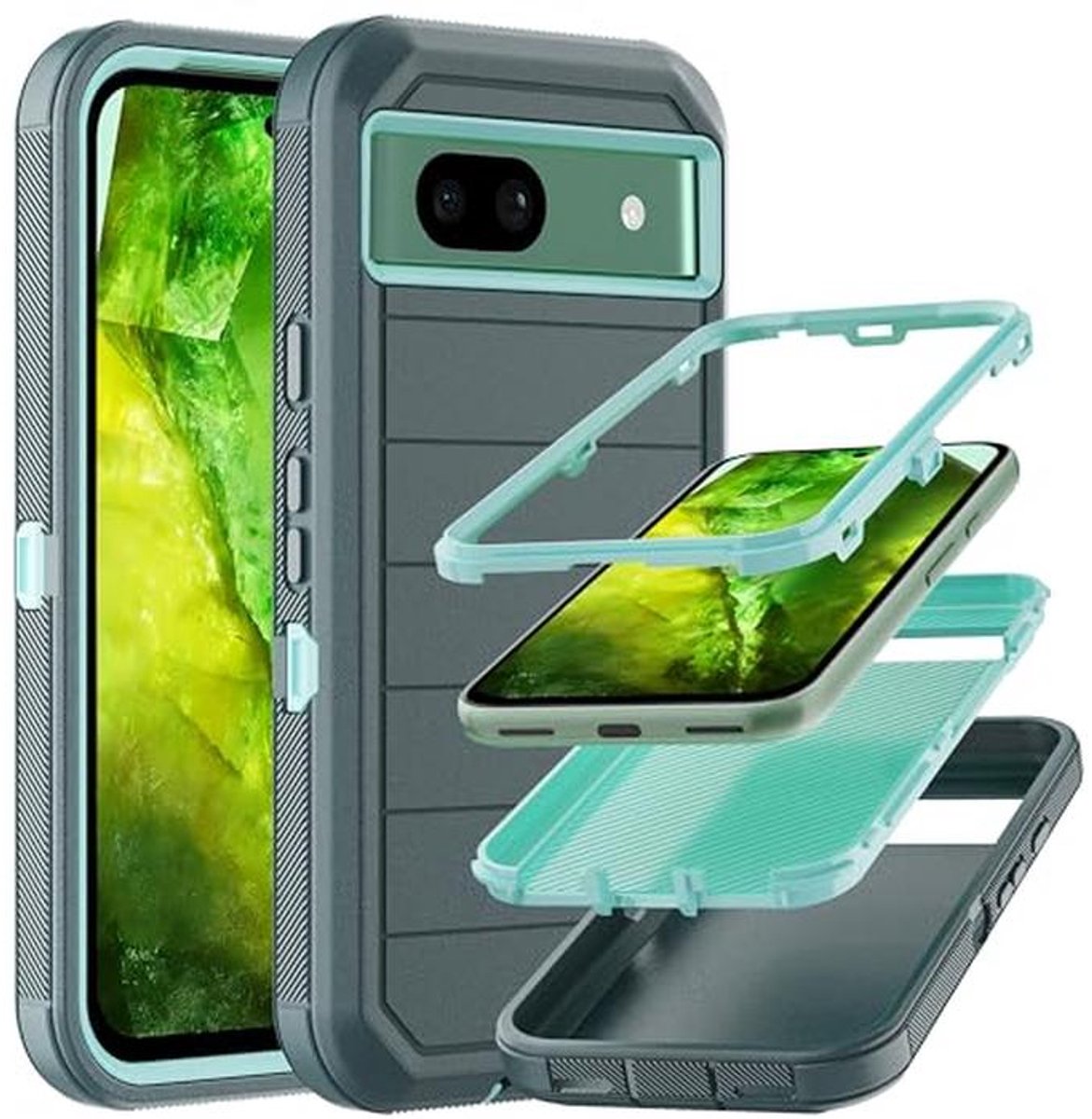 Duurzaam 3-laags Hoesje voor Pixel 8A - Valbestendig en Shockproof Rubber Cover