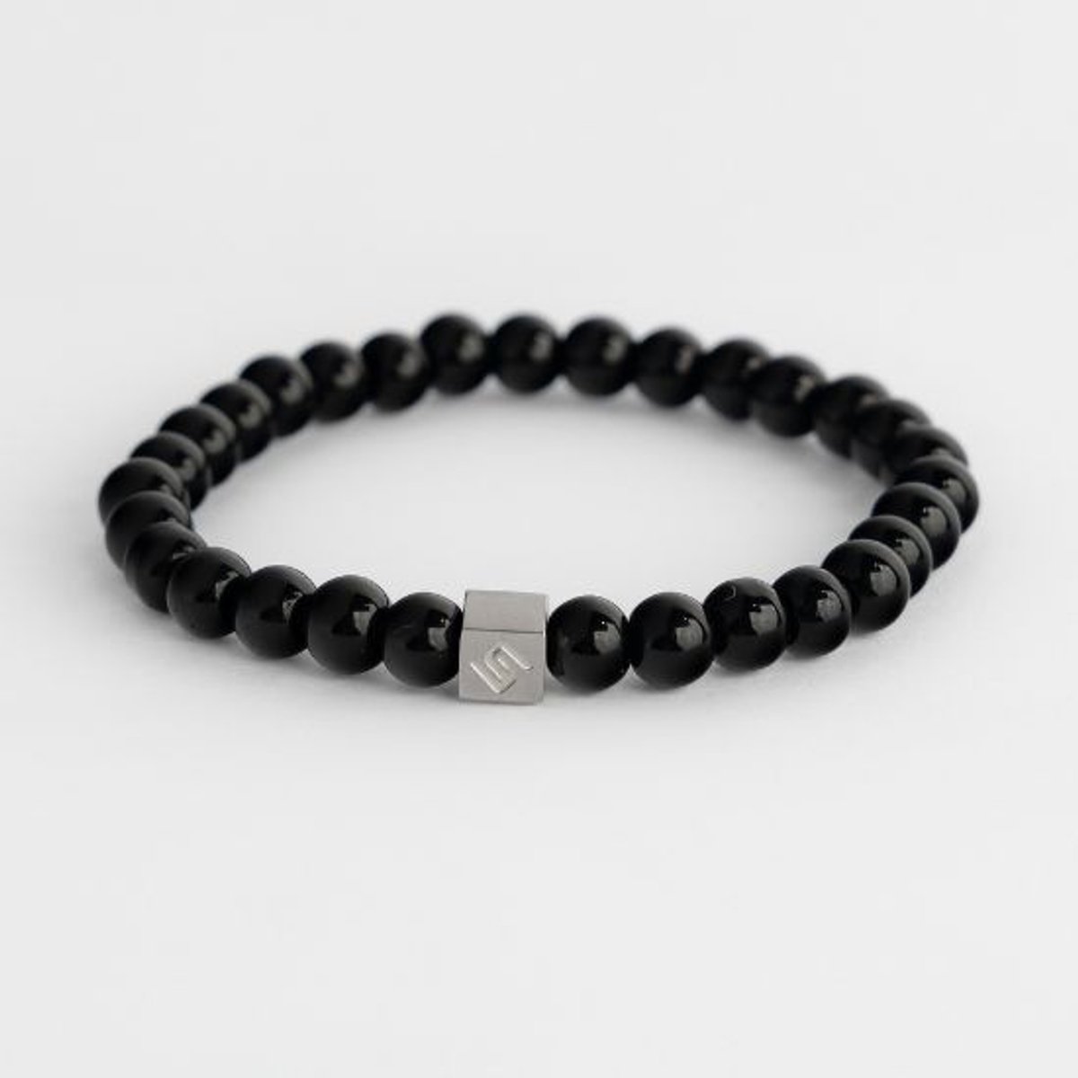 Unreal Elements Onyx Heren Armband Kralen - Natuursteen - 6mm - RVS Bracelet - 19 cm - Zwart - Cadeau voor Mannen