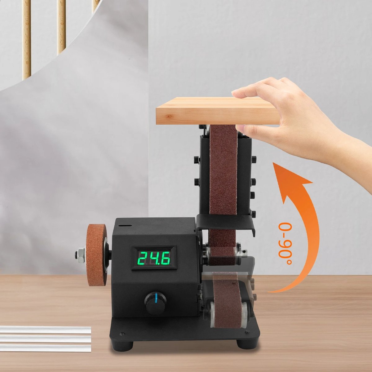 350W Mini Bandschuurmachine – Elektrische tafelbandschuurmachine – Voor hout, metaal en acryl – Voor- en achteruitfunctie – Oneindig instelbare snelheid – Compact en draagbaar – Stabiel en duurzaam ontwerp – foto 5
