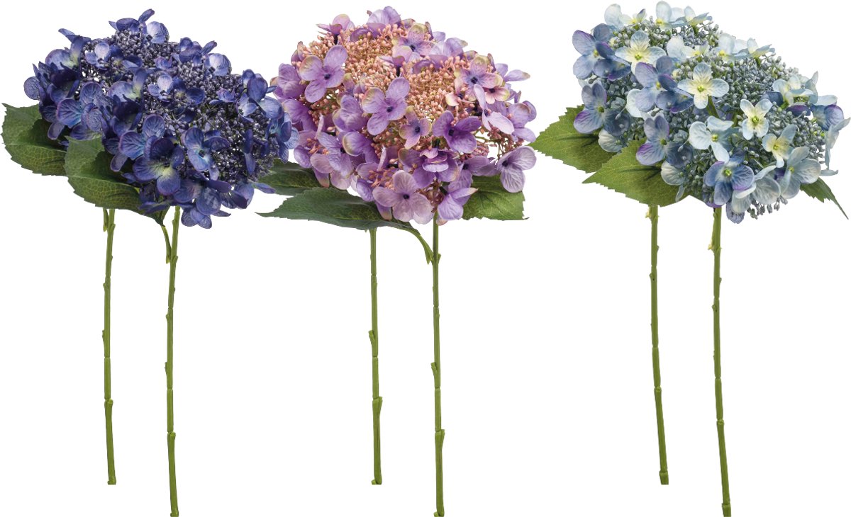 Emerald Kunstbloem Hortensia 50cm Blauw - Set van 6 - Kunstplant voor binnen Donkerblauw, Paars & Lichtblauw - Set van 6