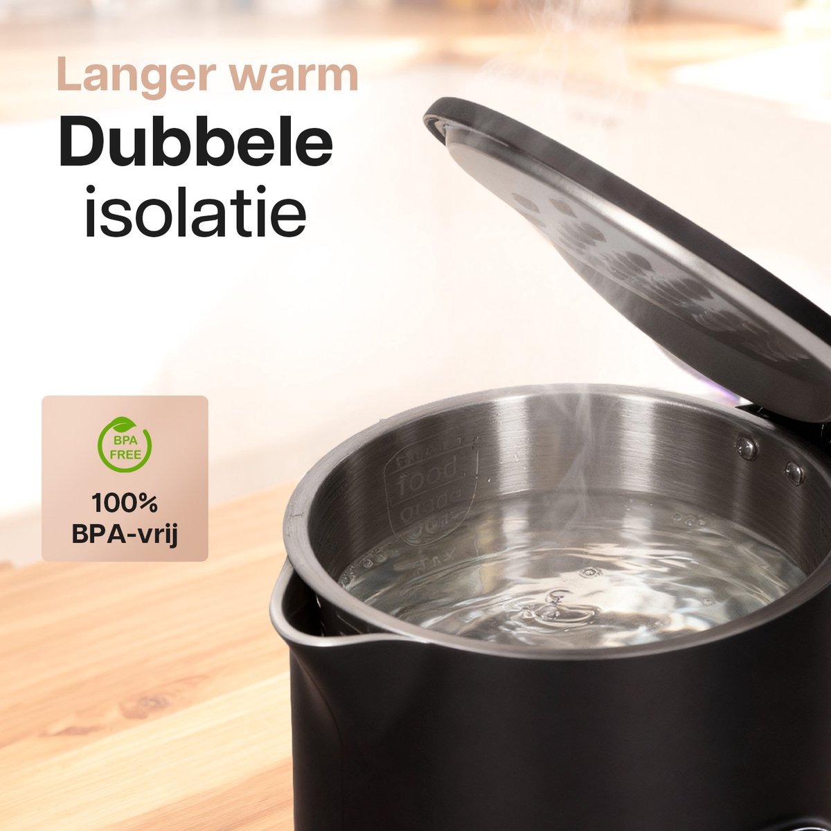 HomeShift® Waterkoker met Temperatuurregeling - Warmhoudfunctie - Dubbelwandig - Elektrisch - 1,7 Liter - 2200W - Zwart – foto 8