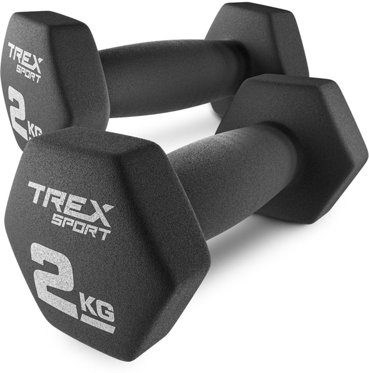 Trex Sport TX-020VD – Dumbells – Fitness Gewichten Set – Vinyl Coating – Zeshoekige Halters – Voor Thuisgym & Aerobics – 2 x 2 kg – Totaal 4 kg
