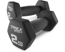 Trex Sport TX-020VD – Dumbells – Fitness Gewichten Set – Vinyl Coating – Zeshoekige Halters – Voor Thuisgym & Aerobics – 2 x 2 kg – Totaal 4 kg