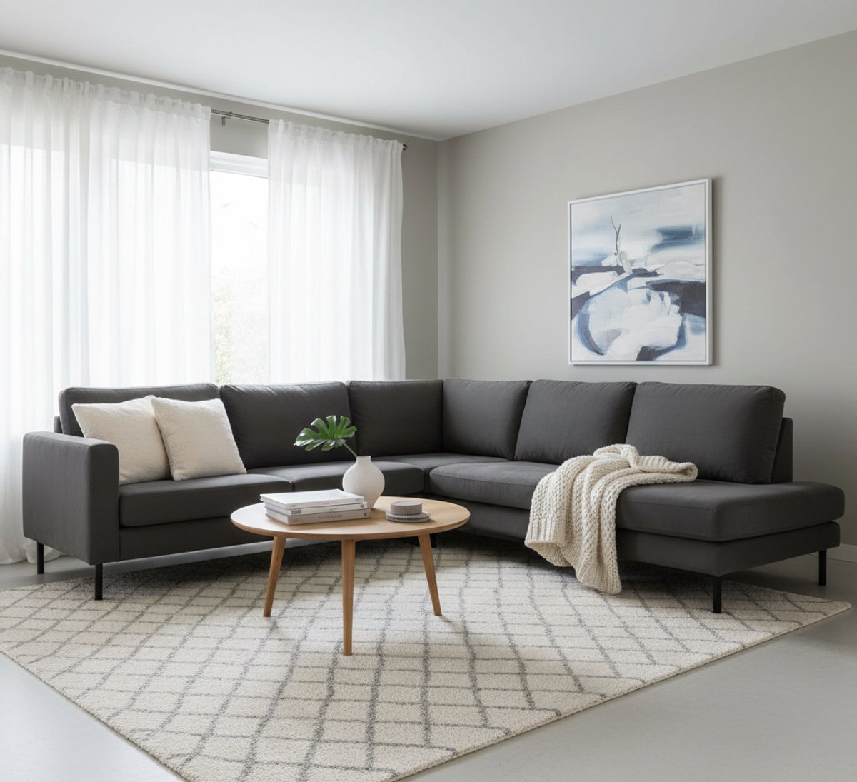 Luxe Velours 4-zits Bank Sterling Rechts Antraciet – Diepe Zitting & Comfortabele Kussens – 247x195x84 cm | Altameubel
