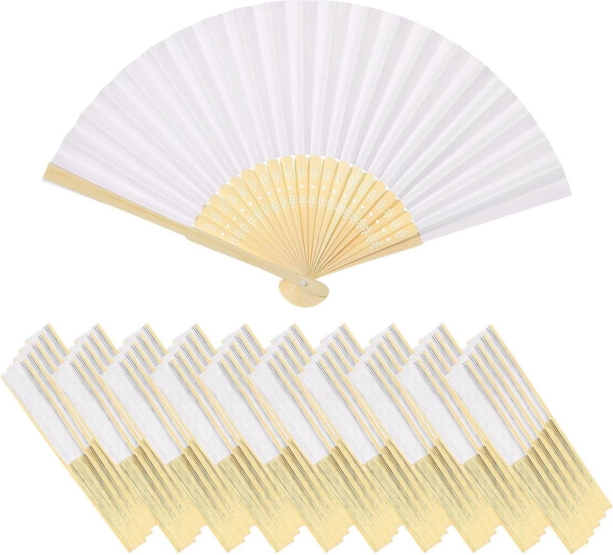 Provento - Papieren waaiers wit - 50 stuks - Opvouwbare handventilator - Bamboe - Bruiloft - Cadeau - Dansen - Feest - Festival - Doe-het-zelvers - Decoratie.