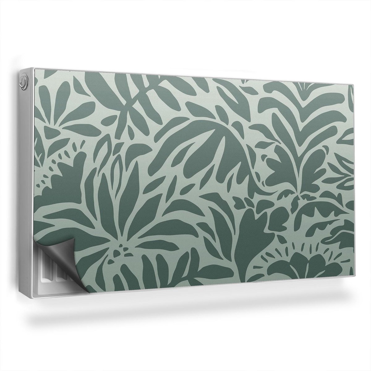 Wallfluent Magnetische Radiatorfolie - Decoratieve Radiator Magic - 110x60 cm - Vormen Van Bladeren En Planten In Gedempte Groentinten - Radiatorbekleding Max Temperatuur 60 Graden - Groente Bloemen Radiator Afdekking Zonder Lijm