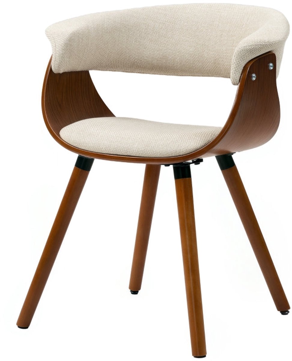 Merax Eetkamerstoel – Gestoffeerde Keukenstoel met Rugleuning – Linnenlook Bekleding – Houten Poten – Comfortabele Designstoel voor Eetkamer – Keuken – Woonkamer – Beige