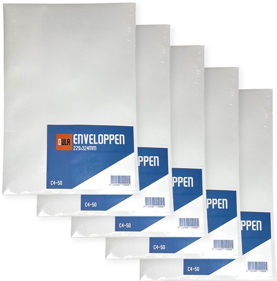 DULA - Enveloppes C4 format A4 blanc - 229 x 324 MM - 250 pièces - Autocollant avec bande adhésive - 120 Grammes