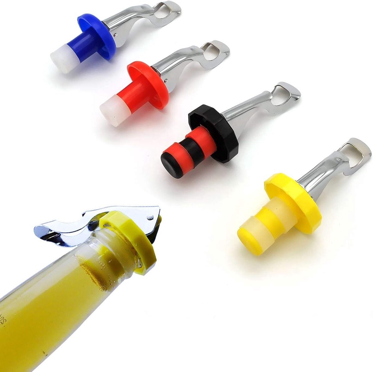 Flesdoppen met hendel - 4 stuks wijnfles stoppers vacuüm -wijnstop - wijnflesstop - herbruikbare wijnfles stoppers,Wine Bottle Stopper,Wijnfles Stopper,bottle stopper caps (4 kleuren)
