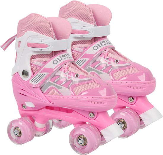 PIPIPOXER - Patins à roulettes Kinder , ajustables, taille M (32-37), lumineux, roses