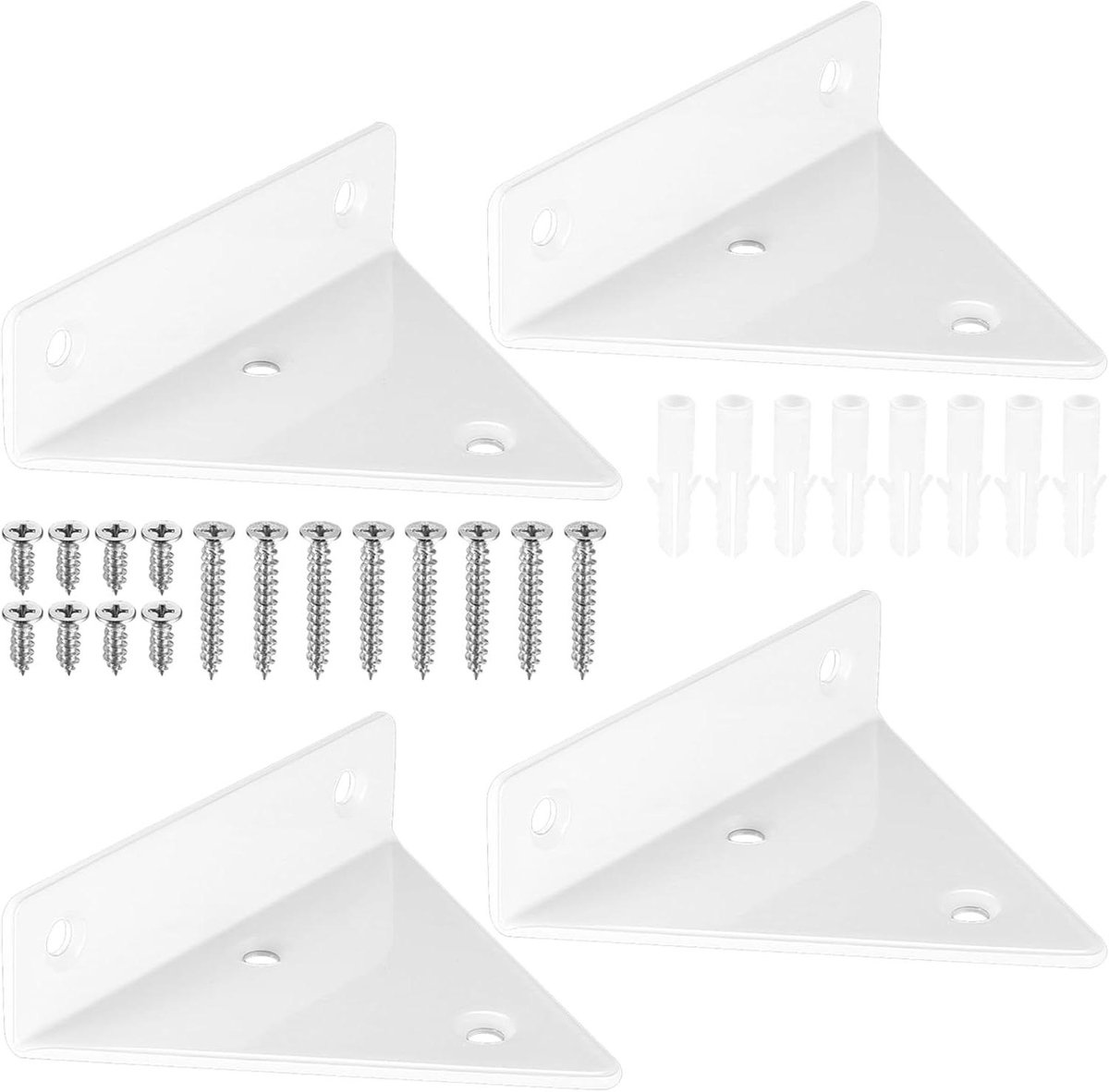CSGoods - Zwevende plank beugels set van 4, onzichtbare driehoekige muurbeugels, wit - Robuuste metalen beugels voor opbergplanken