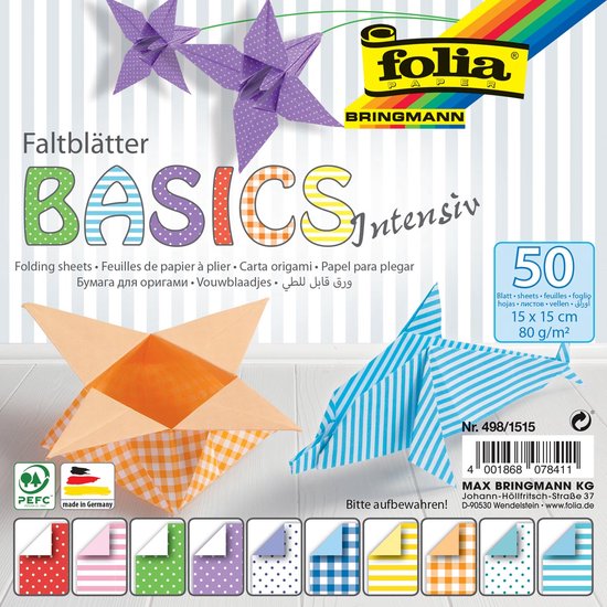 Folia vouwpapier Basic Intensive | ft 15 x 15 cm | pak van 50 vel