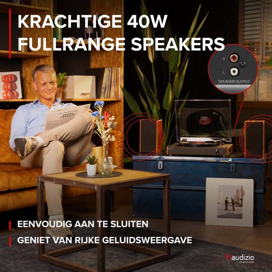 Platenspeler Bluetooth - LP speler met stereo speakers - Audizio RP335 - Retro - Houtlook — afbeelding 3