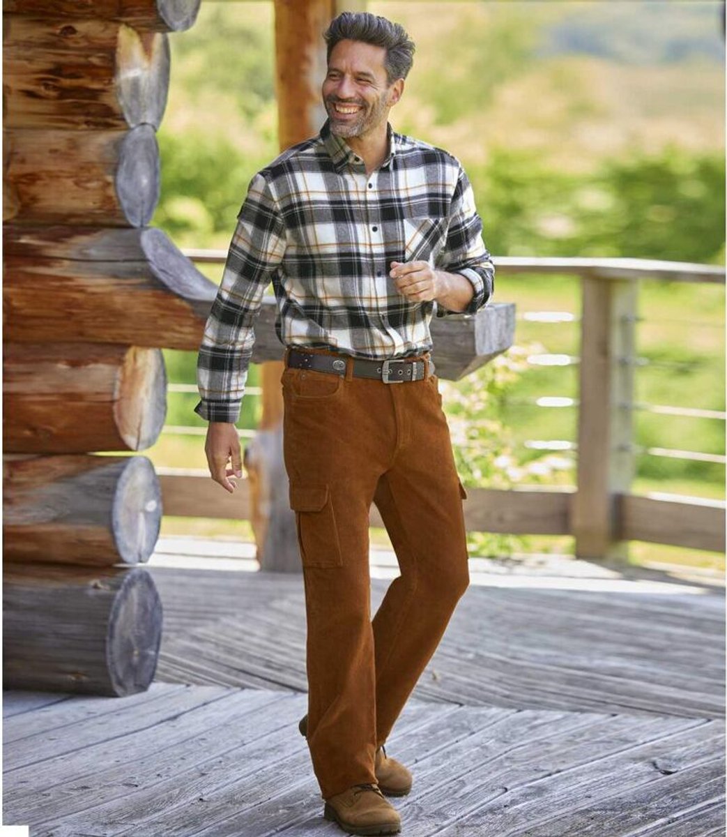 ATLAS FOR MEN - Bruine ribfluwelen cargobroek - Heren - Verkrijgbaar in grote maten - W50