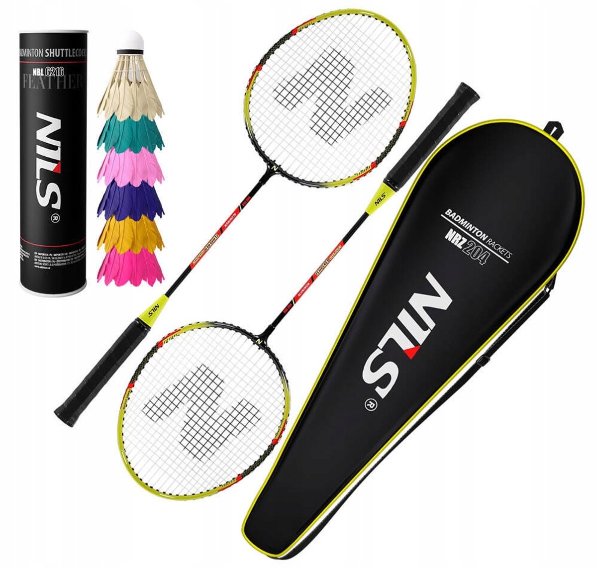 Nils Badmintonset: 2 rackets, 6 dons en schoffels