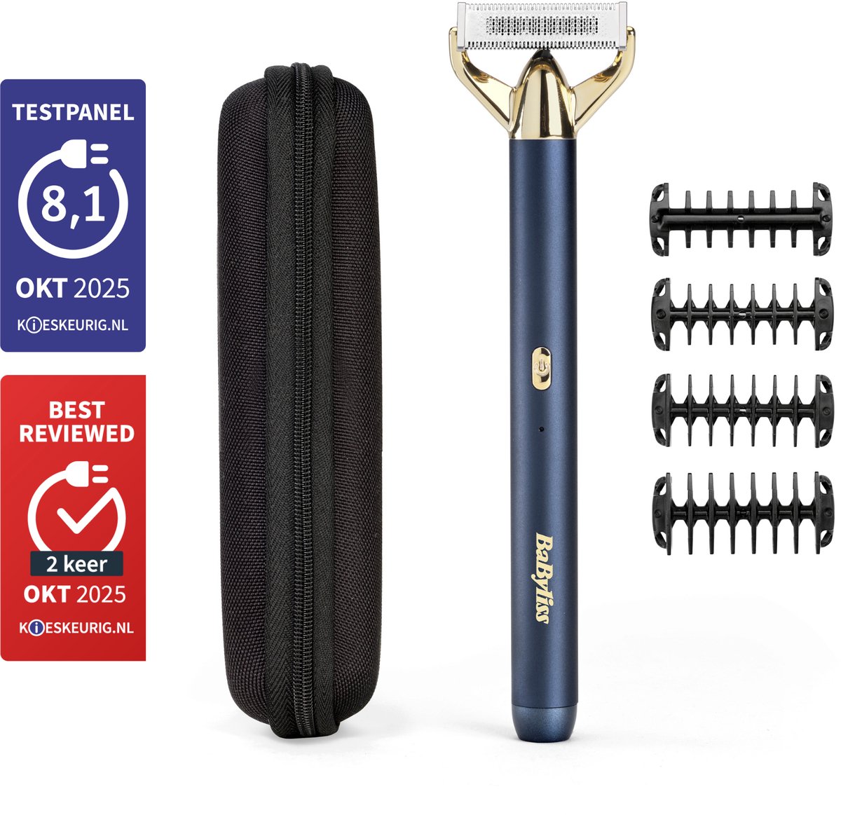 BaByliss X-Blade Super-X Metal Series 2-in-1 OT992E Scheerapparaat en Baardtrimmer - Navy & Gold Edition - Japans Stalen Mes - 100% Waterdicht - Perfect voor Onderweg