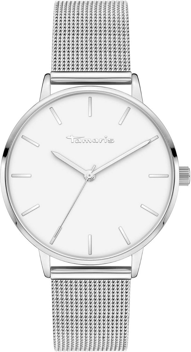 Dameshorloge - 36mm Ronde Kast, Witte Wijzerplaat, Verstelbaar Zilveren Mesh Armbandje van Roestvrij Staal