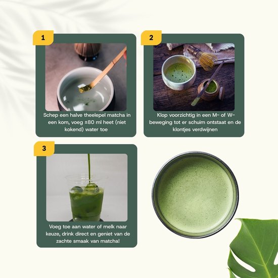Cupplement Matcha Poeder Biologisch 90 gram - Thee – Detox thee - Energie - Matcha Poeder - Matcha whisk matcha set - 90 dagen voorraad per zakje