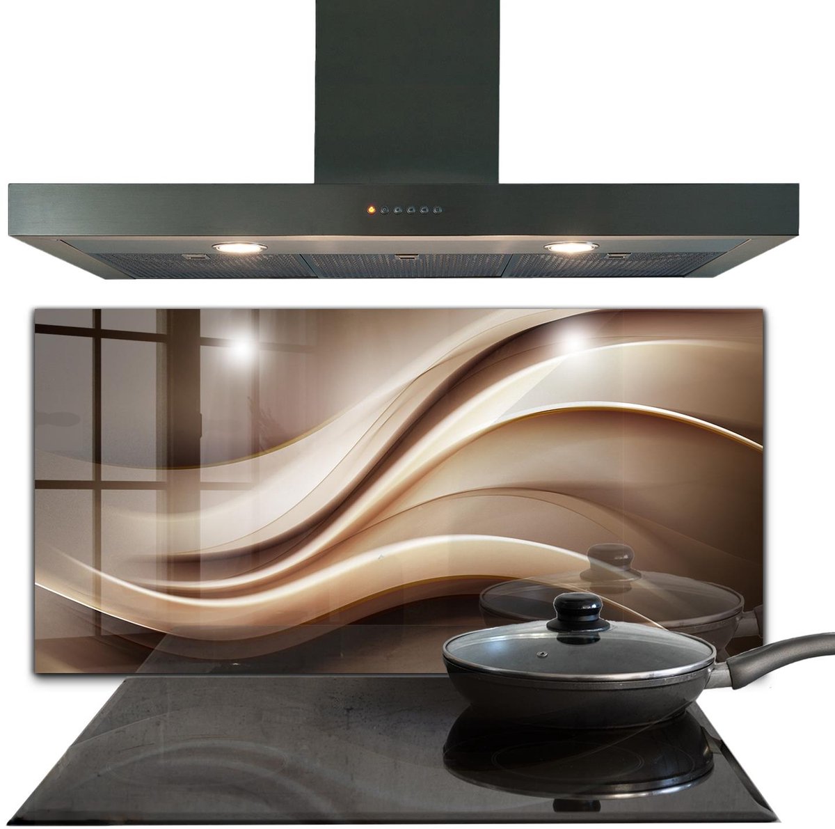Tulup Achterwand Keuken - Energiegolfabstractie Spatscherm Keuken - 140 x 70 cm - Bruin Glazen Achterwand Keuken - Streetart Spatplaat Keuken - Kookplaatachterwanden - Kookplaat achterwand