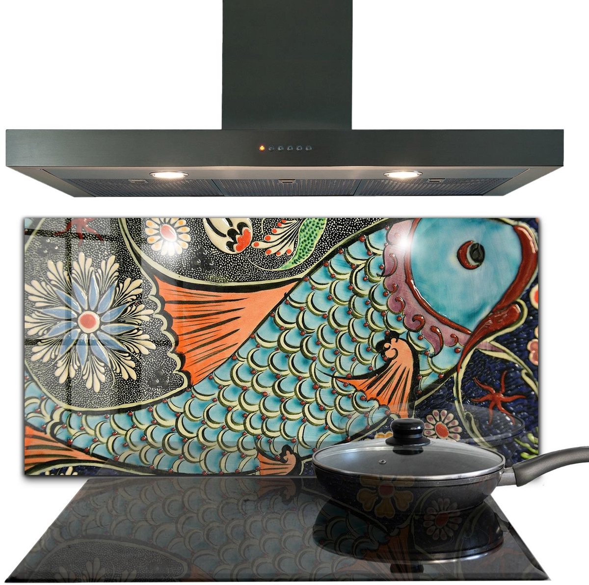 Tulup Achterwand Keuken - Mozaïekvis Vintage Keramiek Spatscherm Keuken Glas - 120 x 60 cm - Groente Foto Achterwand Keuken - Dieren Moderne Keuken Achterwand - Kookplaat achterwand - Kookplaatachterwanden
