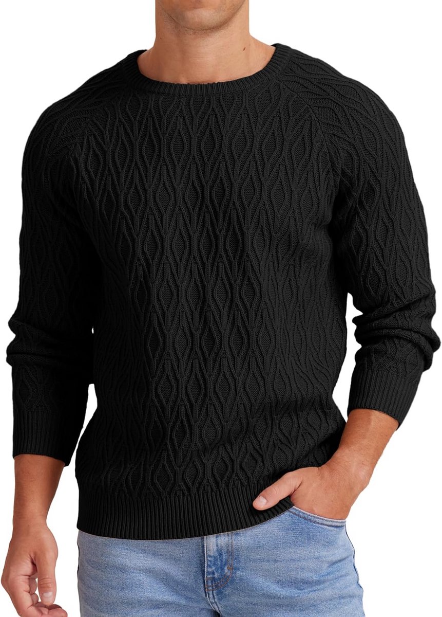 Heren Trui - Gebreid Acryl - Ronde Hals - Lange Mouwen - Slim Fit Raglan
