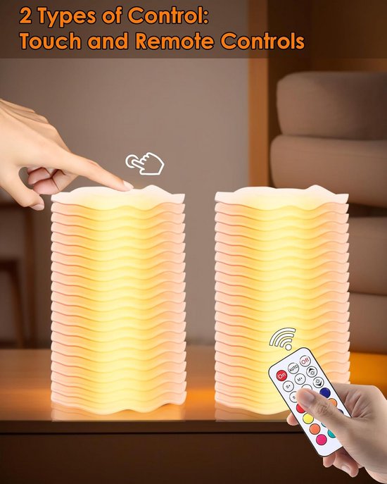 Nachtlampje met Touch- en Afstandsbediening - Oplaadbare LED Tafellamp met 8 Helderheidsniveaus en RGB Kleurverandering - Golfontwerp voor Kinderen en Sfeerverlichting — afbeelding 4
